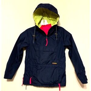 Vintage Columbia Youth Size Medium NEON Pullover 1/4 Zip Hooded Jacket Waistpack